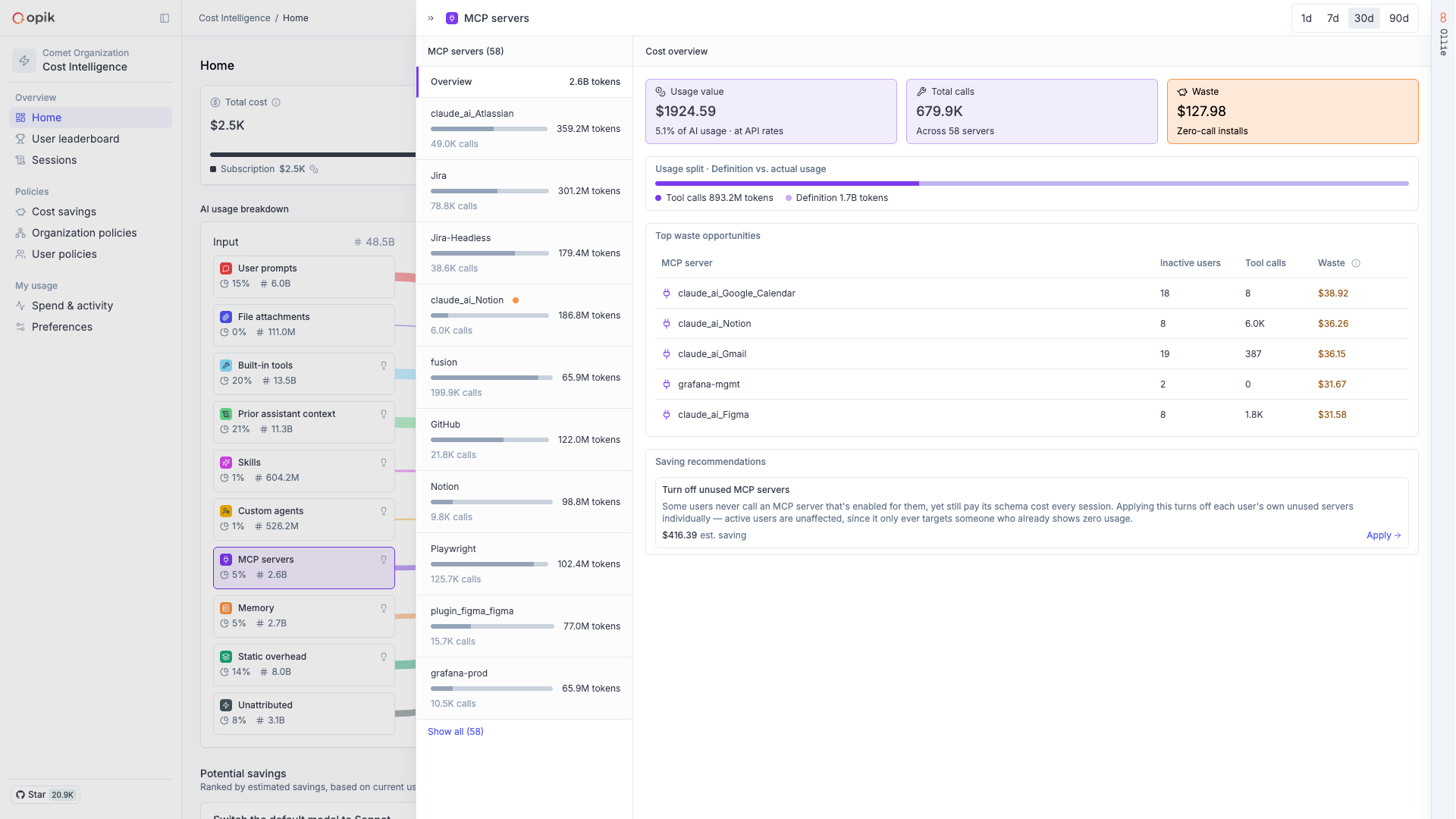 MCP server sidebar showing per-user composition
